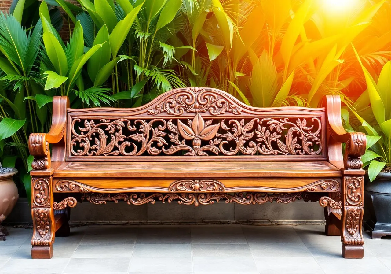 23+ Essential Woodworking Plans PDF with Balinese style carved bench